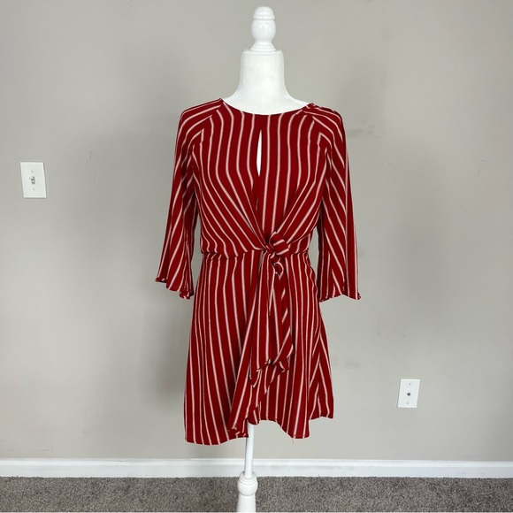 GYPSIES AND MOONDUST STRIPED MINI DRESS SIZE MEDIUM IN RED - Picture 3 of 16